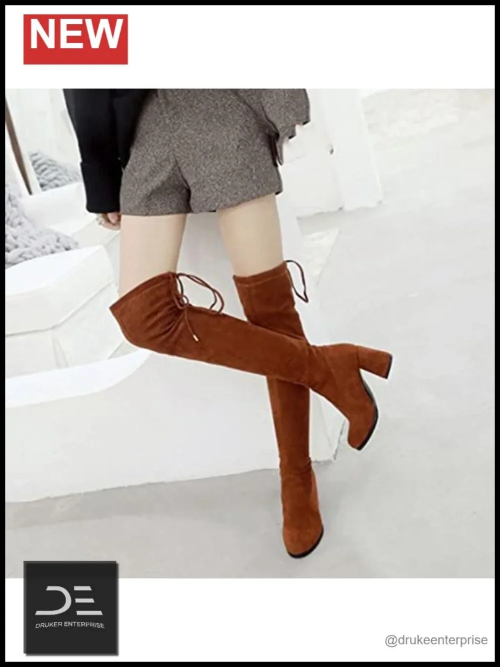 Over the Knee Boots Suede High Block Heel Pointed Toe Women